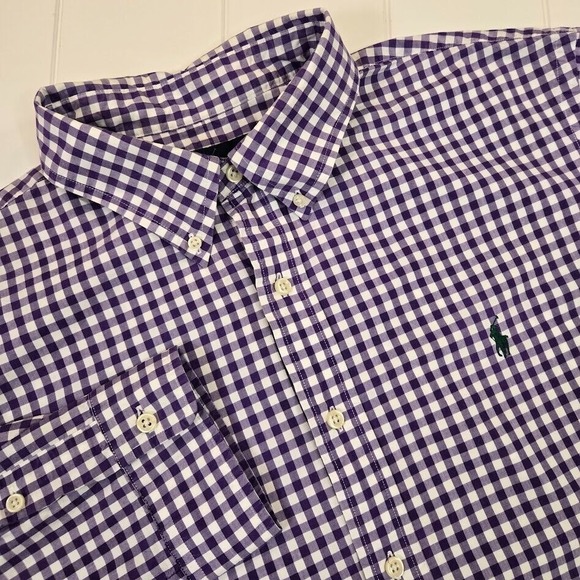 Ralph Lauren Men's XL Button Down‎ Shirt Long Sleeve Purple Gingham Green Pony - Picture 1 of 8